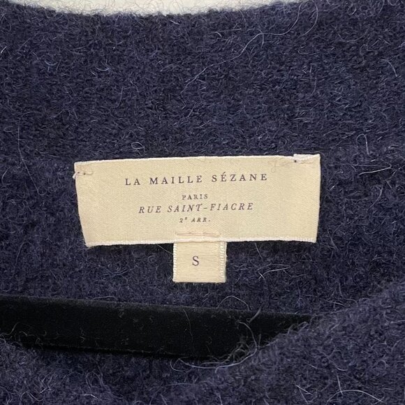 EUC Sezane Victor Alpaca Blend Gold Button Shoulder Sweater Navy Blue Small - Picture 7 of 9